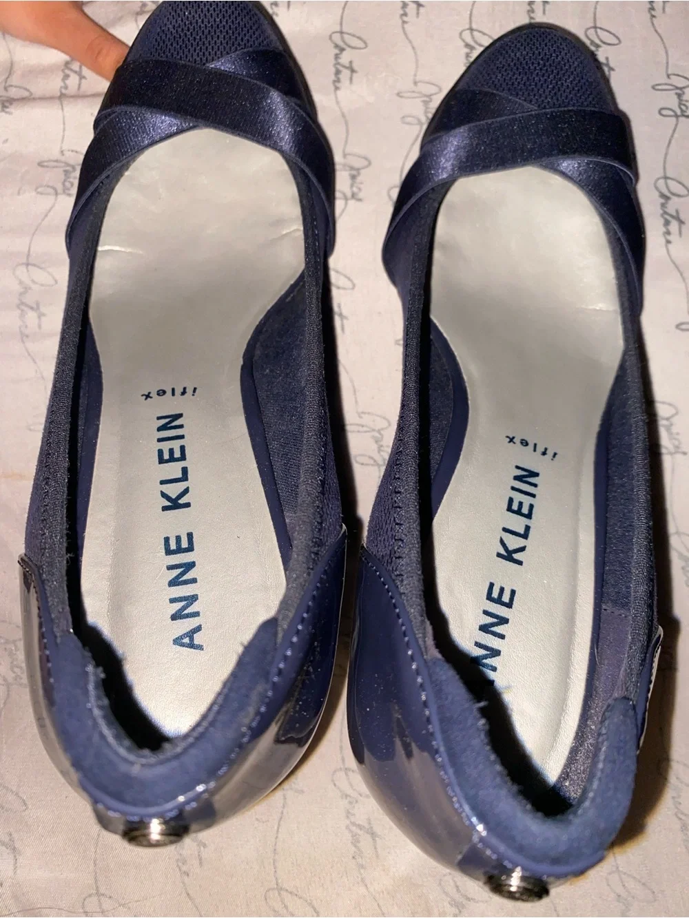 Anne Klein Navy Blue Iflex Women's Flats with Crisscross Detail